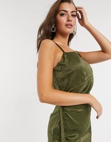 Thumbnail for your product : Yaura cami strap thigh split midaxi dress in olive