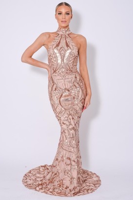 gold sequin embellished maxi dress