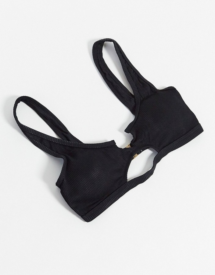 Candypants v neck crop in black rib ShopStyle Two Piece Swimsuits