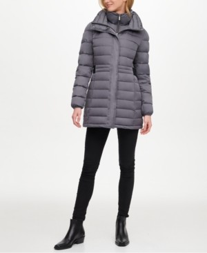 dkny asymmetrical puffer coat