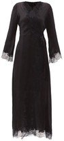 Thumbnail for your product : Carine Gilson Skyfall Lace-trimmed Silk-satin Long Robe - Black