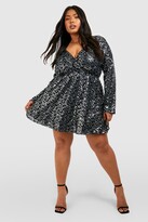 Thumbnail for your product : boohoo Plus Sequin Wrap Skater Dress