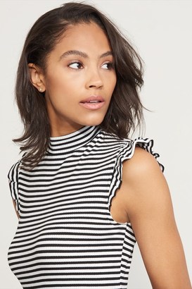 Dynamite Ribbed Mock Neck Top With Stripes