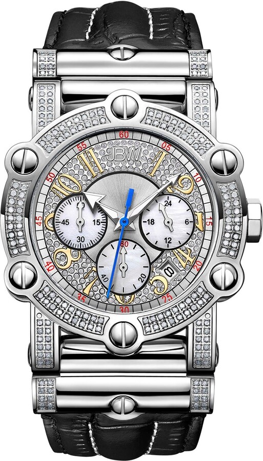 JBW Men's Phantom 10 Year Chronograph Diamond Croc Embossed Leather Strap Watch, 42mm - 1.96 ctw