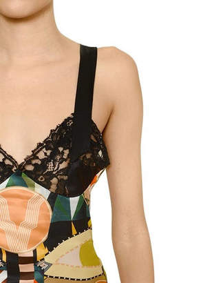 Givenchy Geometric Print Silk Satin & Lace Dress