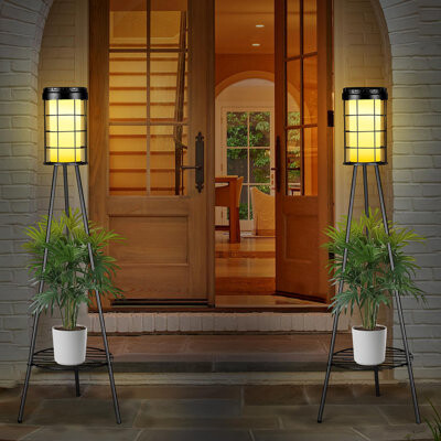 2 Pack Outdoor Solar Floor Lamps Plants Stand Waterproof