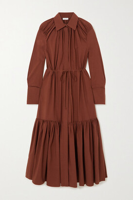Deveaux Samira Tiered Cotton-poplin Midi Shirt Dress - Brown
