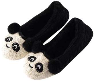 Nymphlu Women's Slippers Comfort Cotton Panda Cartoon Knitted Washable Flat Closed Toe Ultra Lightweight Indoor Shoes with Non-Slip Sole