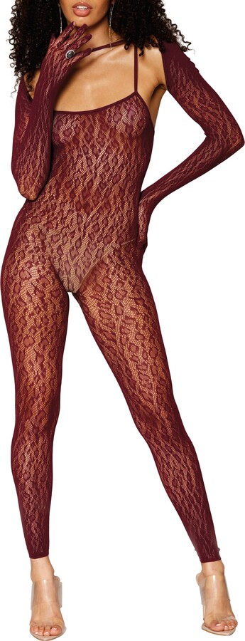 Dreamgirl Sheer Jacquard Catsuit & Shrug Set