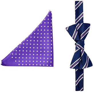 Tommy Hilfiger Stripe & Dot Silk Bow Tie & Pocket Square Set