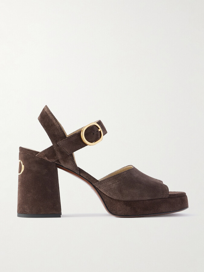Valentino Garavani Vlogo 95 Suede Platform Sandals - Brown