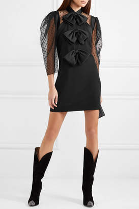 Givenchy Bow-embellished Swiss-dot Tulle And Wool-crepe Mini Dress - Black