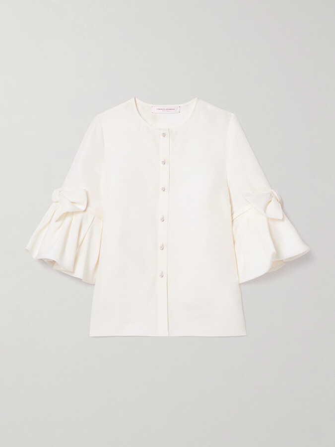 Carolina Herrera Embellished Ruffled Silk Shirt - Ivory