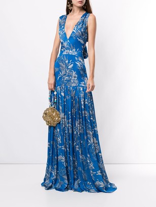 Alexis Belaya floral pleated gown