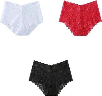 MdybF Women's underwear 3Pcs Women'S Panties Solid Color High-Waist Lace  Underwear Transparent Briefs Lady Underpants-Shocking-S 40-55Kg - ShopStyle  Knickers