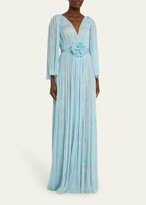Thumbnail for your product : J. Mendel Flower-Printed Chiffon V-Neck Gown