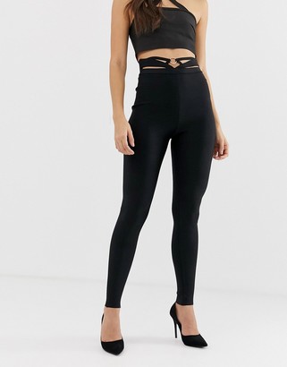 The Girlcode bandage high waist trouser with cut out belt detail in black