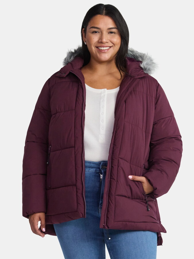 Big Chill Women’s Wide Quilted Puffer with Faux Fur Trim Hood, Sizes S-3X