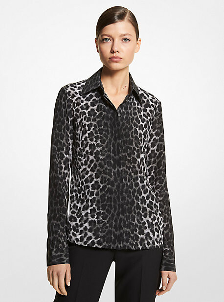 Michael Kors Hansen Leopard Silk Crepe De Chine Shirt - ShopStyle Tops