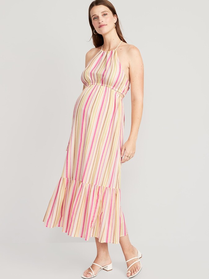 Old Navy Maternity Waist-Defined Striped Halter Maxi Dress - ShopStyle