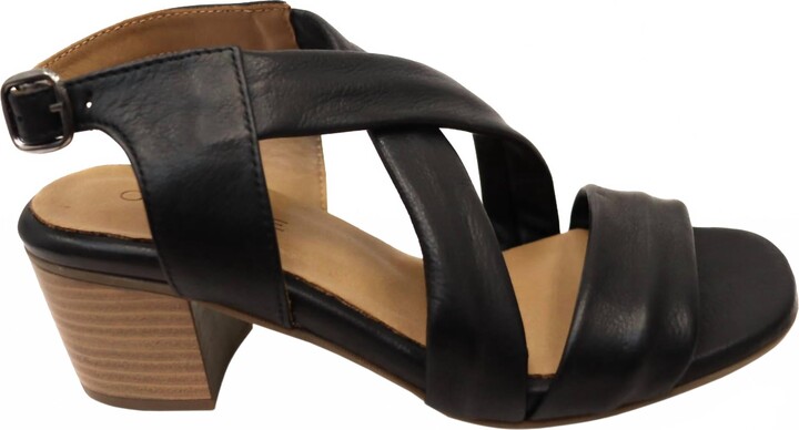 Bueno Women's European Leather Mid Heel Sandal In Black