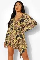 Thumbnail for your product : boohoo Plus Satin Chain Wrap Shirt Style Dress