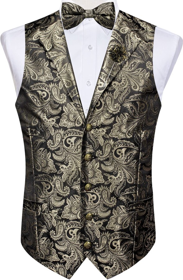 DiBanGu Men's Suit Vest and Bow Tie Set Paisley Business Formal Dress ...