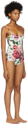 Dolce & Gabbana White Peonies Bustier Swimsuit