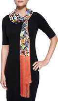 Thumbnail for your product : Erdem Jardin Scarf with Long Silk Fringe, Multi/Coral