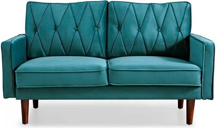 Us Pride Furniture Feemster 57.5 in. Wide Velvet Tufted Cushion Back 2-Seater Loveseat, Blue-Green