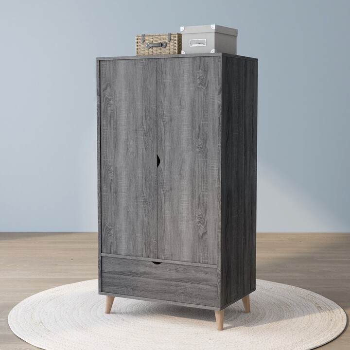 DH BASIC Minimalist Distressed Grey Wardrobe Armoire by Denhour