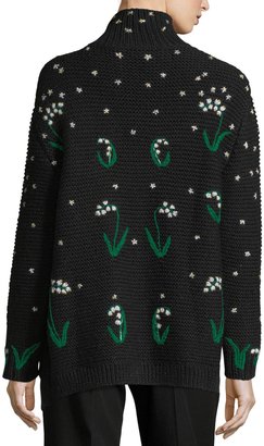 Valentino Lily of the Valley Hand-Embroidered Virgin Wool Cardigan