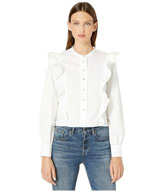 White Ruffle Button Down Shirt - ShopStyle