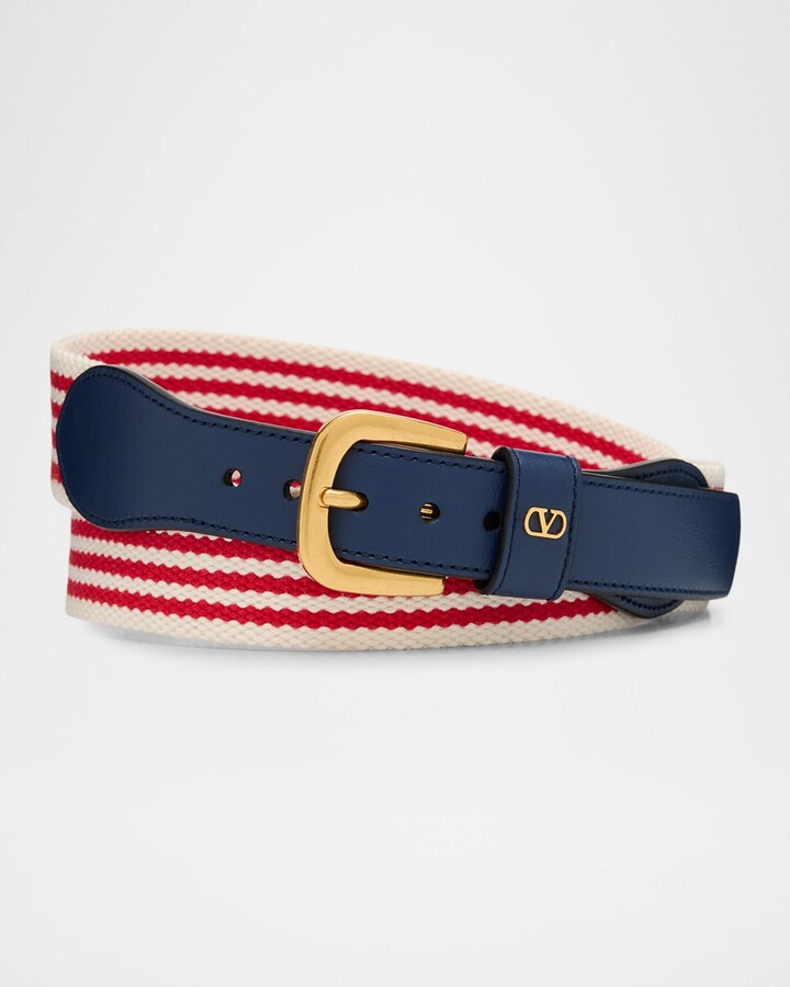 Men's Jacquard and Calfskin VLogo Belt