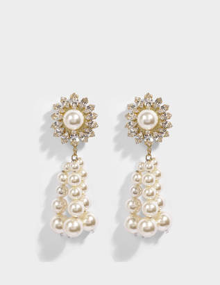 Shourouk Palermo Crystal Earrings in White Brass, Swarovski Crystals and Pearls