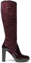 Hogan Glossed Leather-Paneled Suede Knee Boots