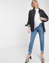 Thumbnail for your product : Topshop Maternity mom ripped hem overbump jeans in mid wash