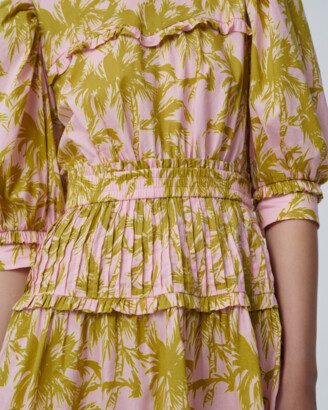 Diane von Furstenberg Phoebe Cotton-Poplin Mini Dress in Palm Pink Lemonade