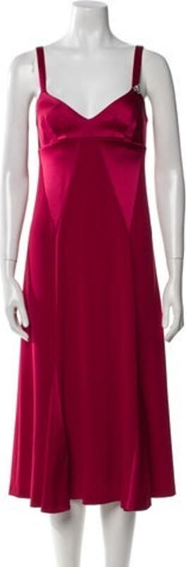 Max Mara Slip Dress Red Crystal Embellishments Sleeveless with V-Neck Concealed Zip Closure at Back Designer