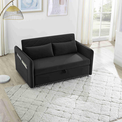 Modern Velvet Sofa with Pillows and Side Pockets