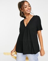 Thumbnail for your product : ASOS DESIGN smock top in rib with v neck in black