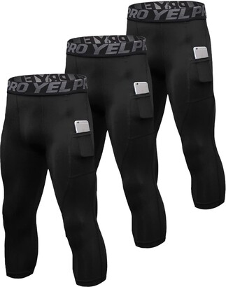 NELEUS Men's Dry Fit Compression Pants Workout Running Leggings Large  Capris: Black(grey Stripe) 3 Pack
