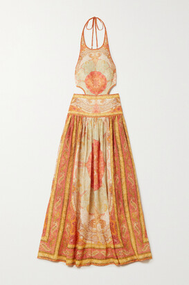 Zimmermann Anneke Cutout Paisley-print Linen Maxi Dress - Orange