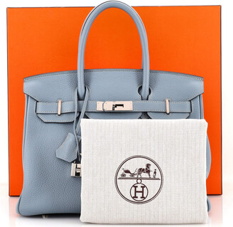 Hermes Birkin Handbag Bleu Lin Clemence with Palladium Hardware 30 Blue