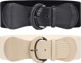 JASGOOD Women Wide Elastic Belt Plus Size Fashion Vintage Stretch Brown  Leather Waist Belts for Dresses 