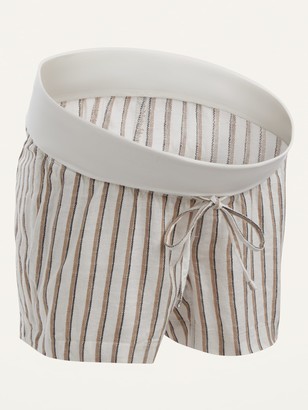 Old Navy Maternity Rollover-Waist Striped Linen-Blend Shorts -- 4-inch inseam