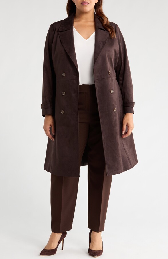 Tahari ASL Faux Suede Trench Coat