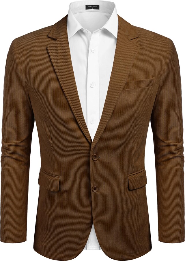 COOFANDY COOFADNY Mens Corduroy Sport Coat Casual Slim Fit Brown Blazer