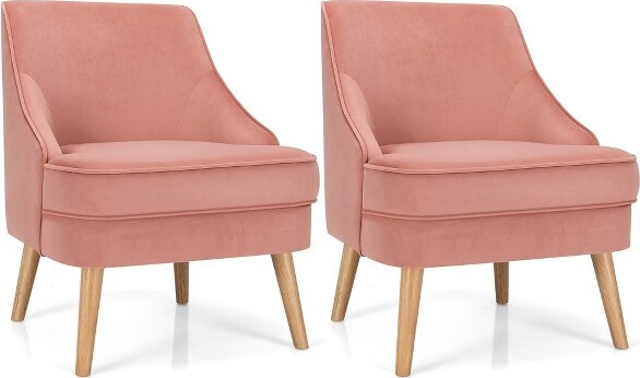 Costway CostwaySetof2AccentChairsVelvetSingleSofaChairw/RubberWoodLegsPink