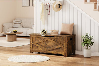 39.4" Storage Chest, Wooden Storage Bench with Safety Hinges, Easy Assembly, Large Toy Chest for Entryway, Living Room, Bedroom
